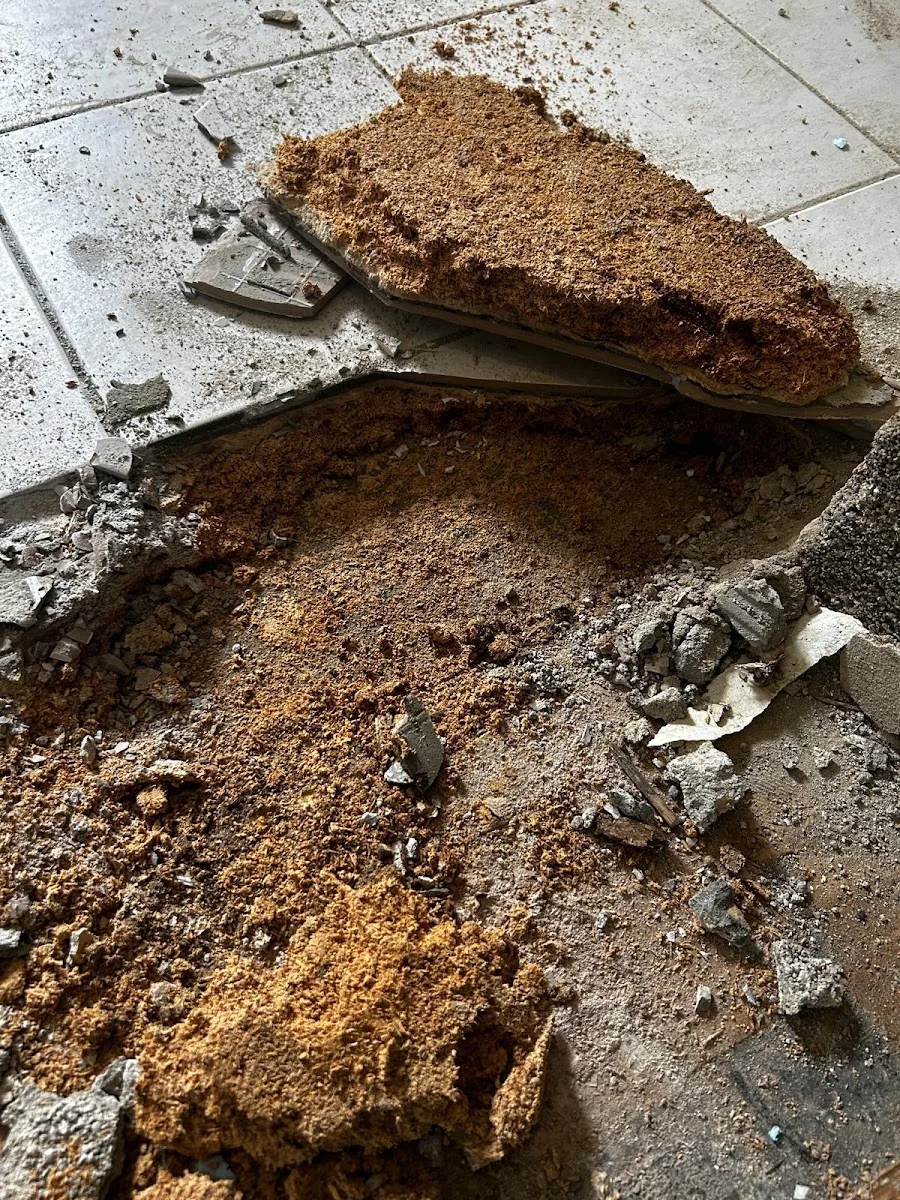 Wasserschaden auf einem Holzboden in einem Wohnraum